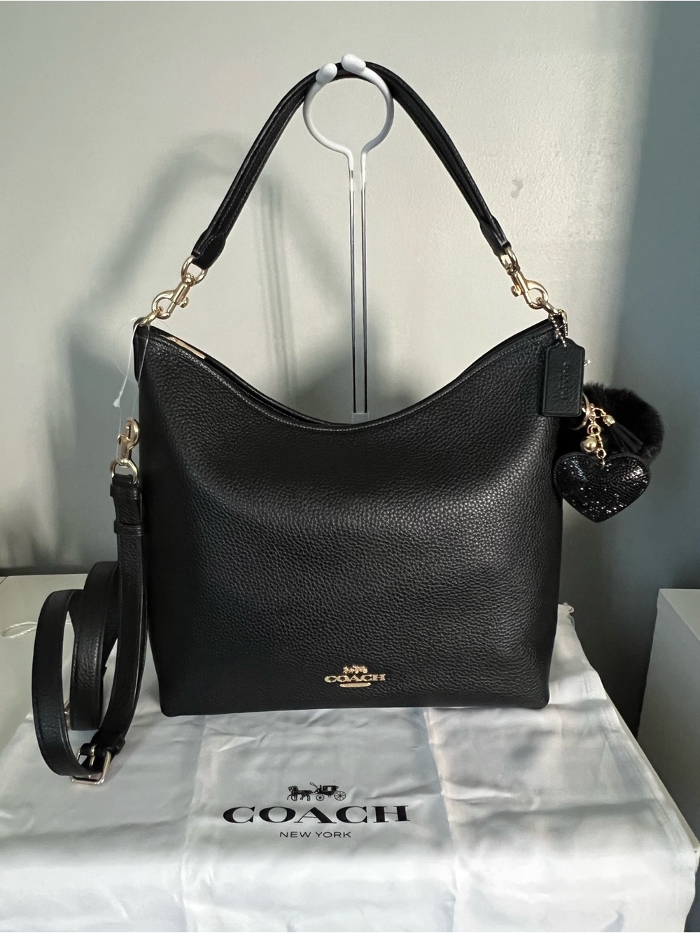Coach Black Pebbled Leather Satchel with Heart Charm - Picture 1 of 7